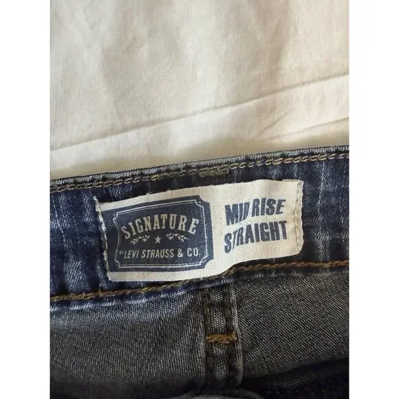 Levi Strauss Signature Mid Rise Straight Jeans Misses 12 Long Dark Wash 0163 - Picture 2 of 12